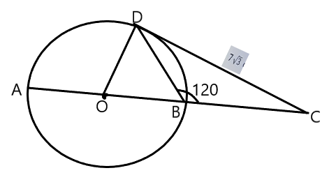 In a circle centered at O, a diameter AB is extended to a point C ...